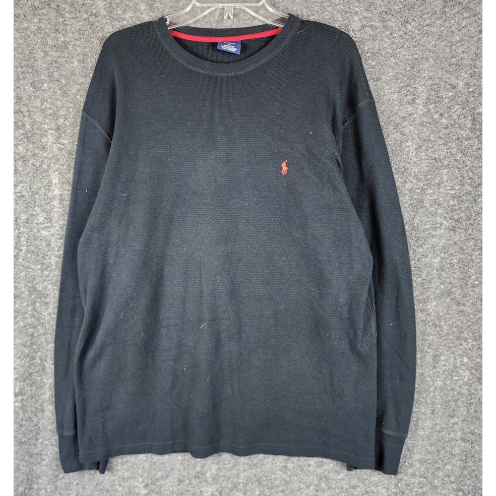 Polo Ralph Lauren Shirt Mens XL Sleepwear Black Waffle Knit Thermal Long Sleeve
